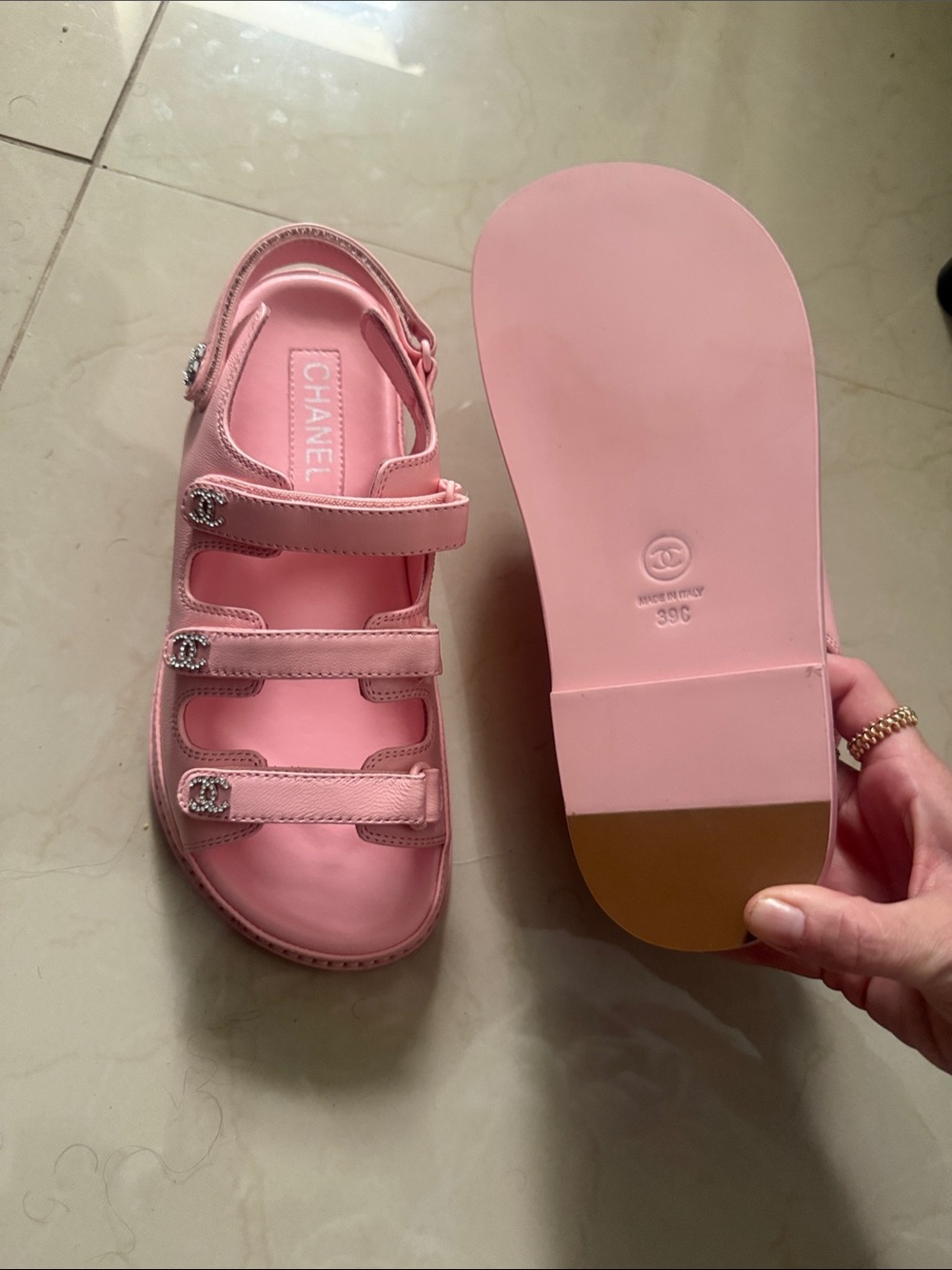 CHANEL Pink Triple Strap dad Sandals